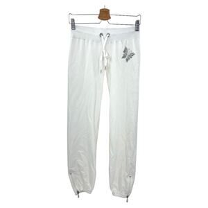 Y2K American VINTAGE Bebe XS White Butterfly Rhinestone Capri Sweatpant Joggers